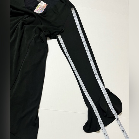 Karen Kane Black Sienna Dress Ruffle Hem Bell Sleeves V-Neckline - Picture 12 of 16